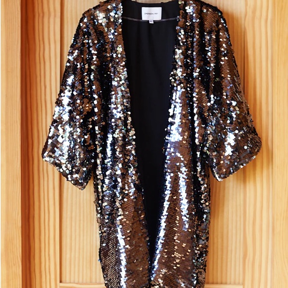 SEQUIN JACKET - GUNMETAL SEQUINS. M/L NWT - Picture 2 of 13